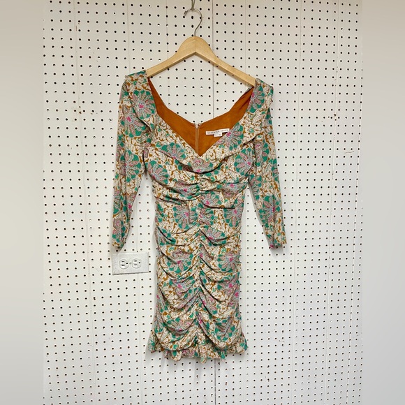 Veronica Beard Lozano Ruched Printed Silk Blend Crepe Mini Dress - Picture 2 of 5